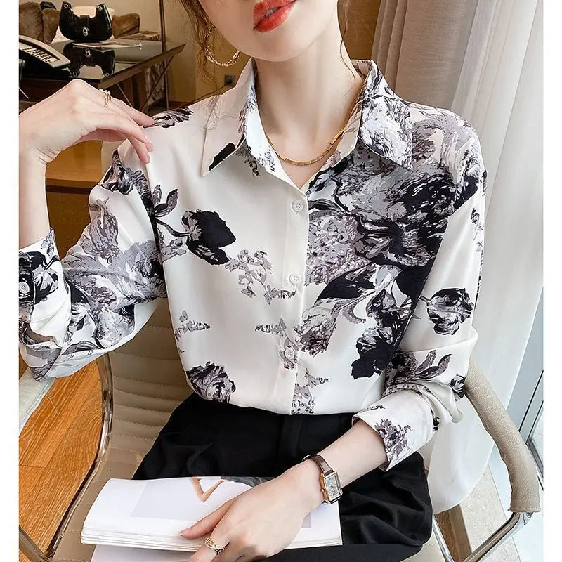 Sweet Printed Button-Up Korean Long Sleeve Shirt