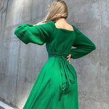 Coquette Long-Sleeve Midi Slit Dress
