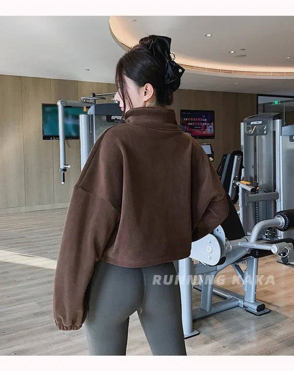 Stand Collar Crop Sweatshirt