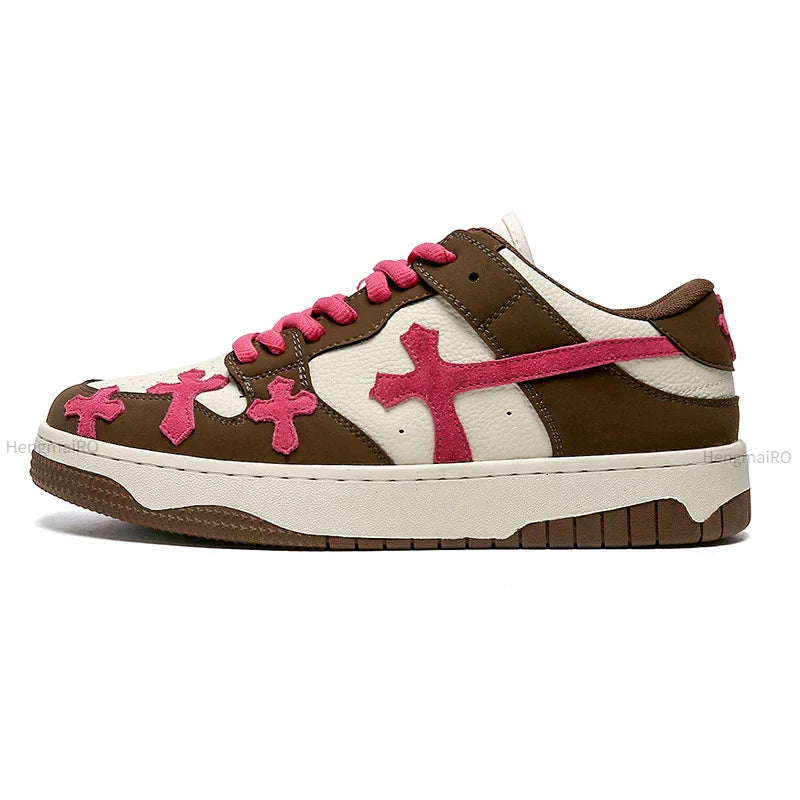 Retro Kreuzmuster Skater-Schul-Sneakers