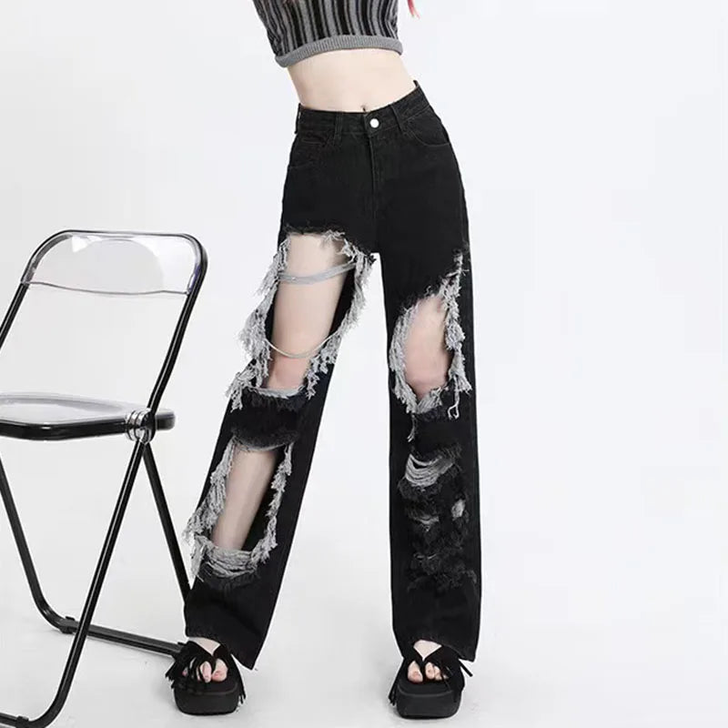 Ripped Holes Gothic High Waist Jeans