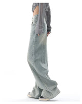Y2K Off-White Color Distressed Wide Leg Jeans