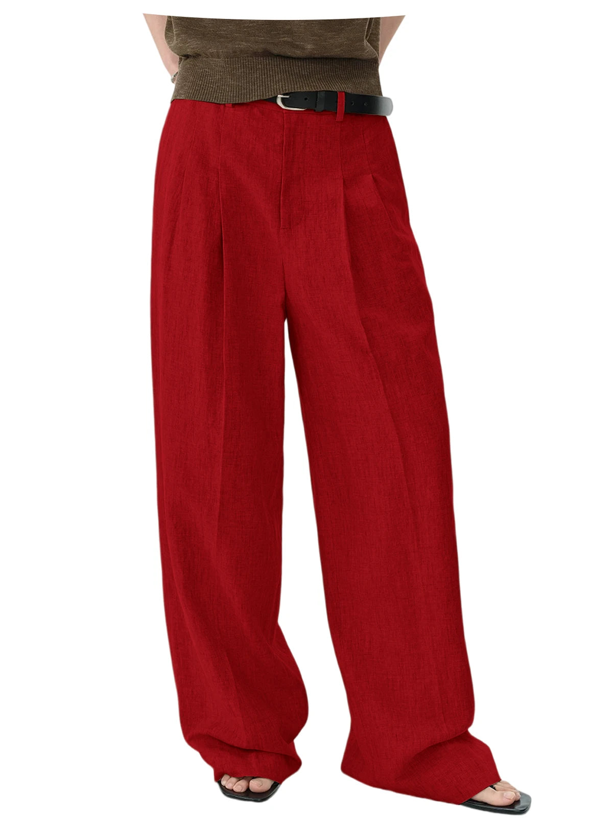 High Waist Pleated Linen Wide Leg Pants
