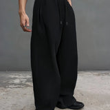 Solid Black Elastic Waist Baggy Pants