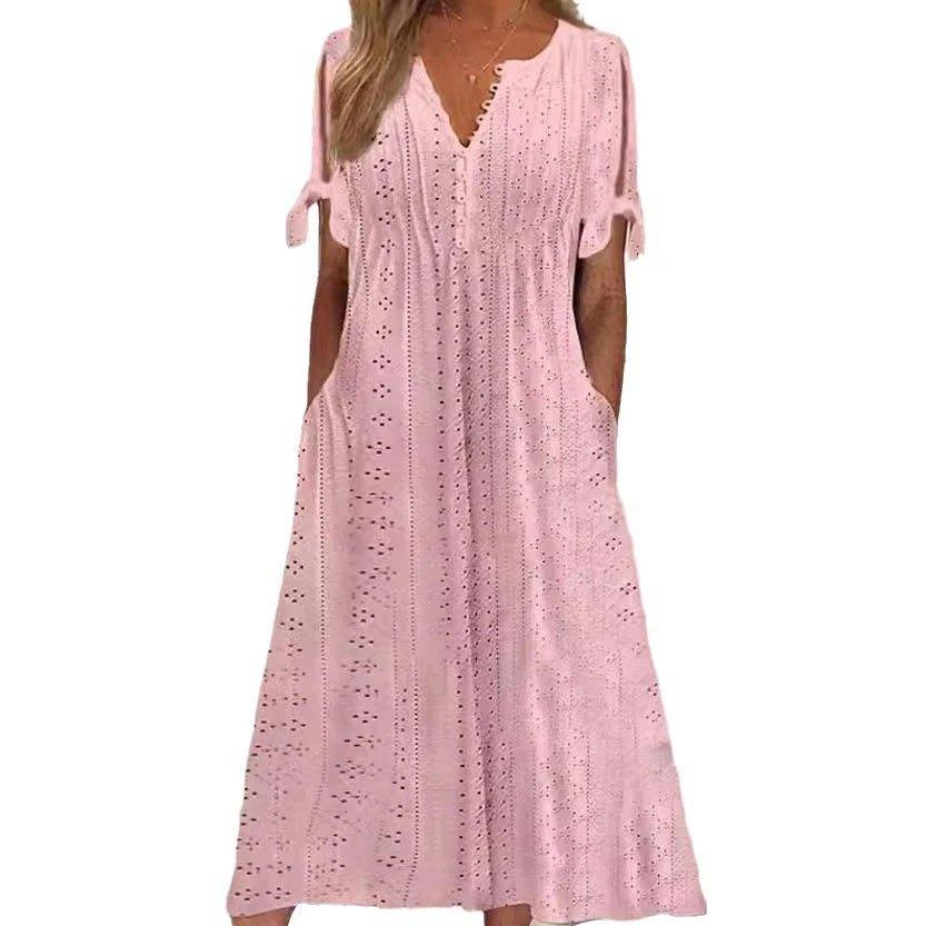 Old Money V-neck Boho White Midi Dress