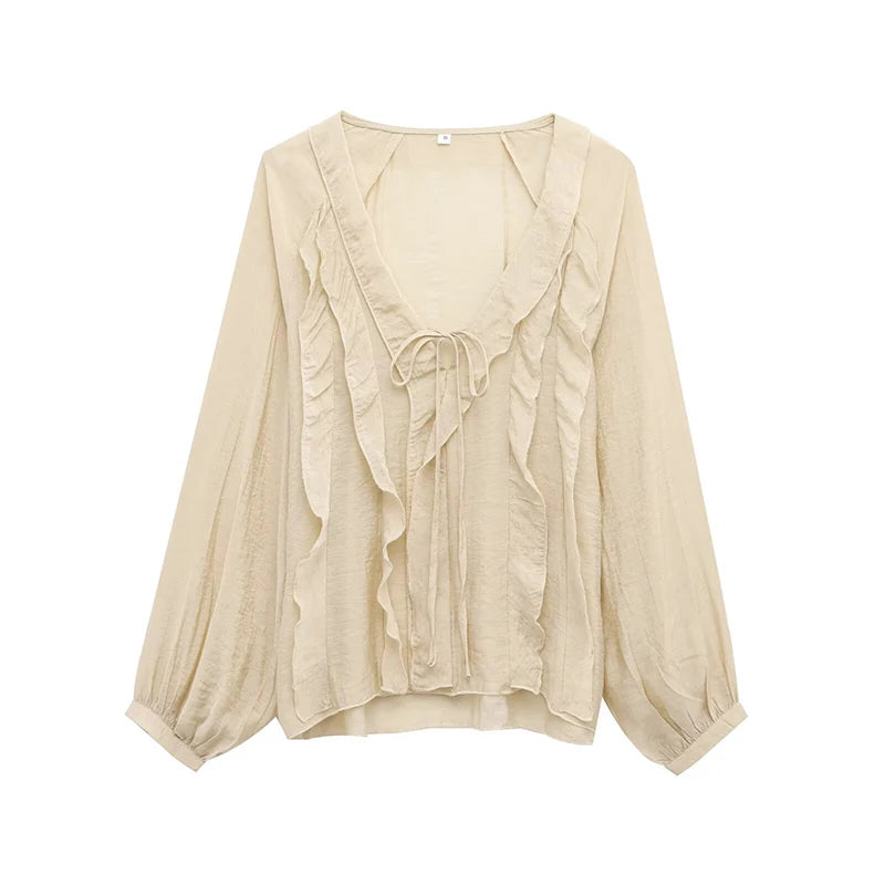 Sexy Semi-Sheer Ruffle Summer Blouse