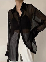 Corporate Girlie Black Striped Button-Down Shirt