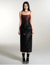 Cyberpunk Faux Leather Gradient Midi Dress