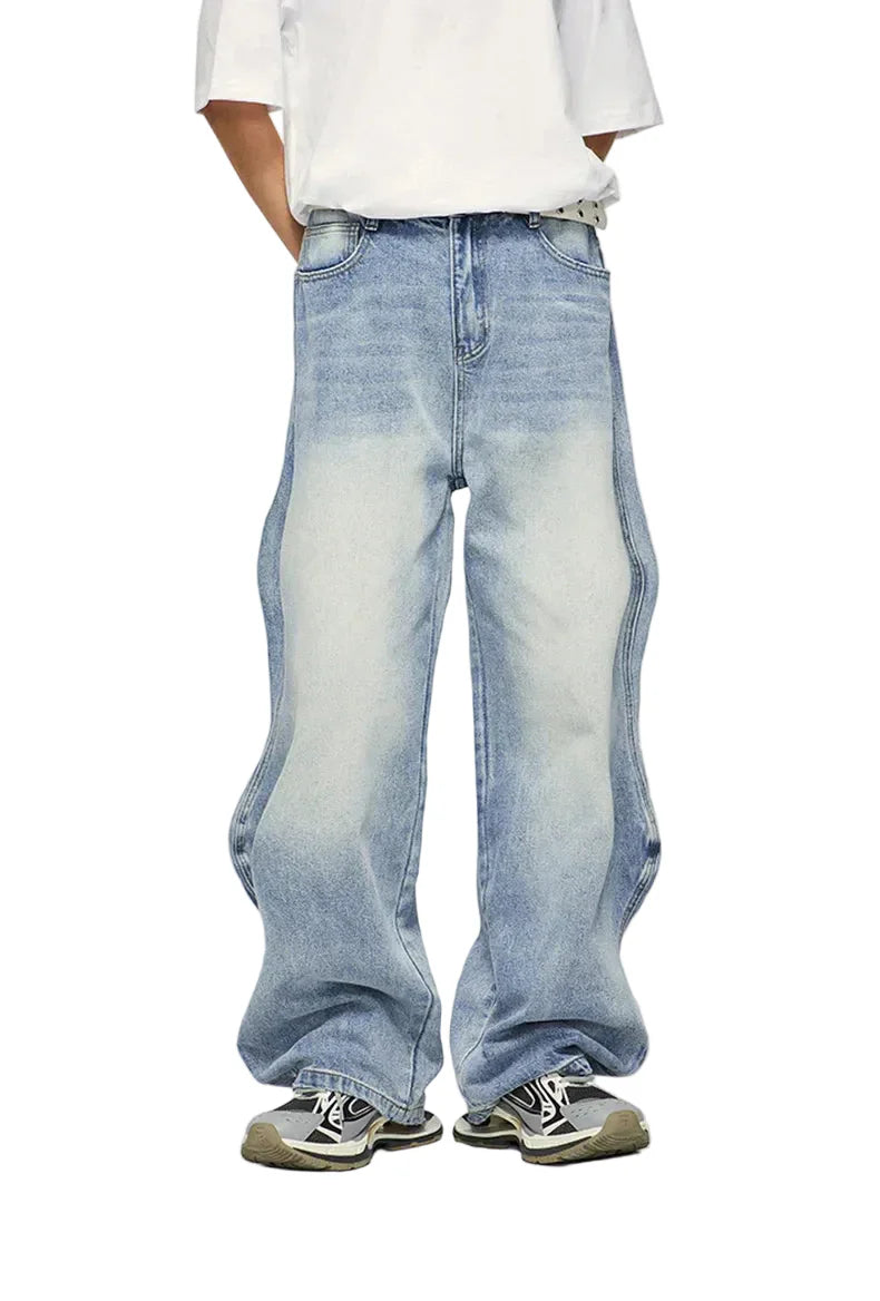 Y2K Washed Blue Wide-Leg Jeans