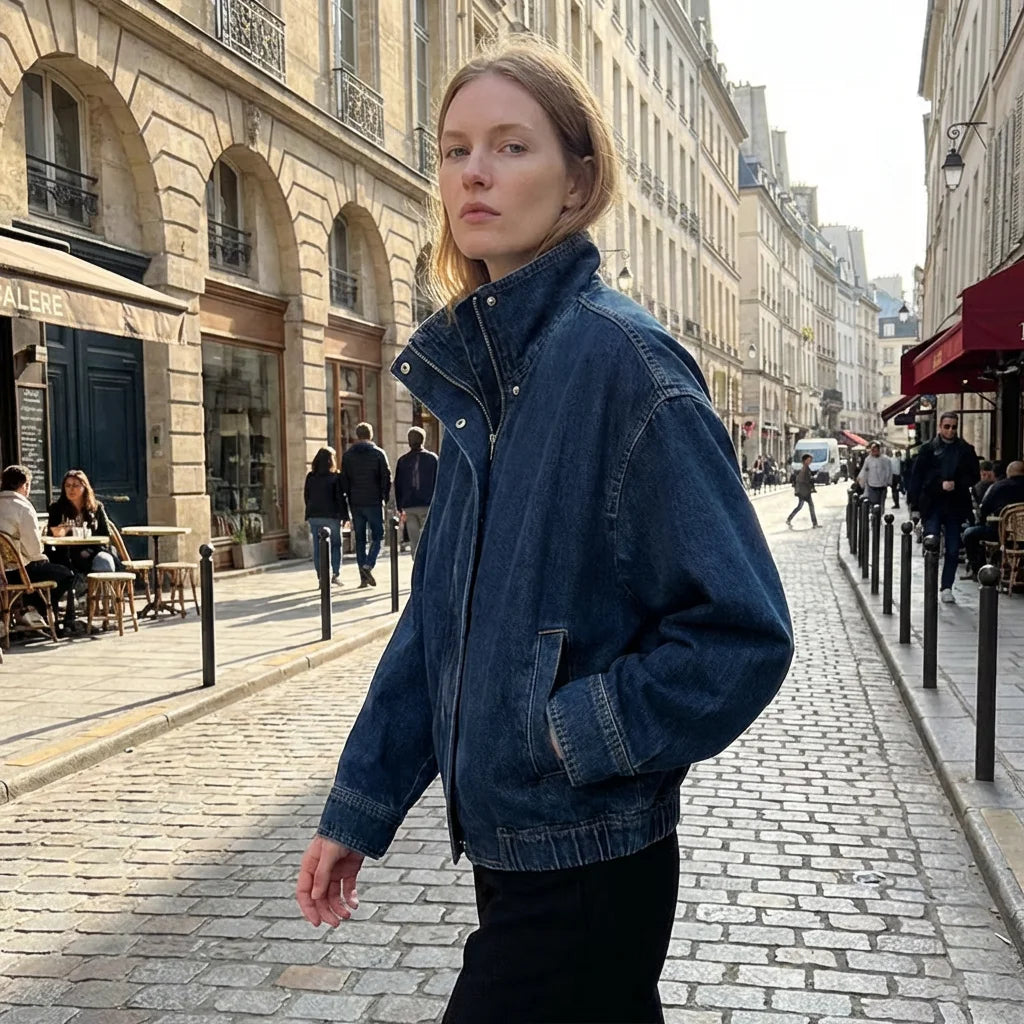 High Collar Vintage Blue Women's Denim Jacket