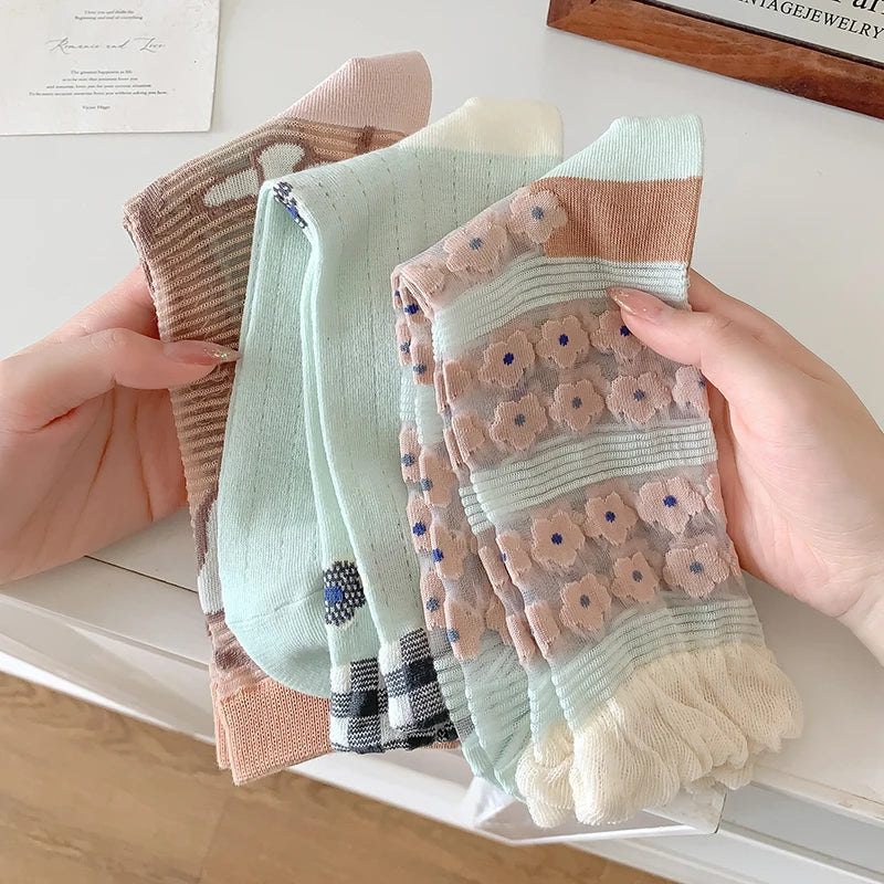 Trendy Summer Flower Breathable Transparent Socks