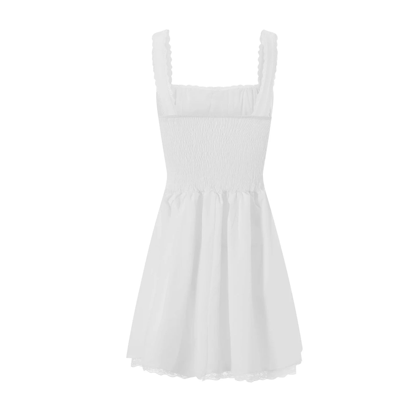 Lace Ruffled Corset White Mini Dress