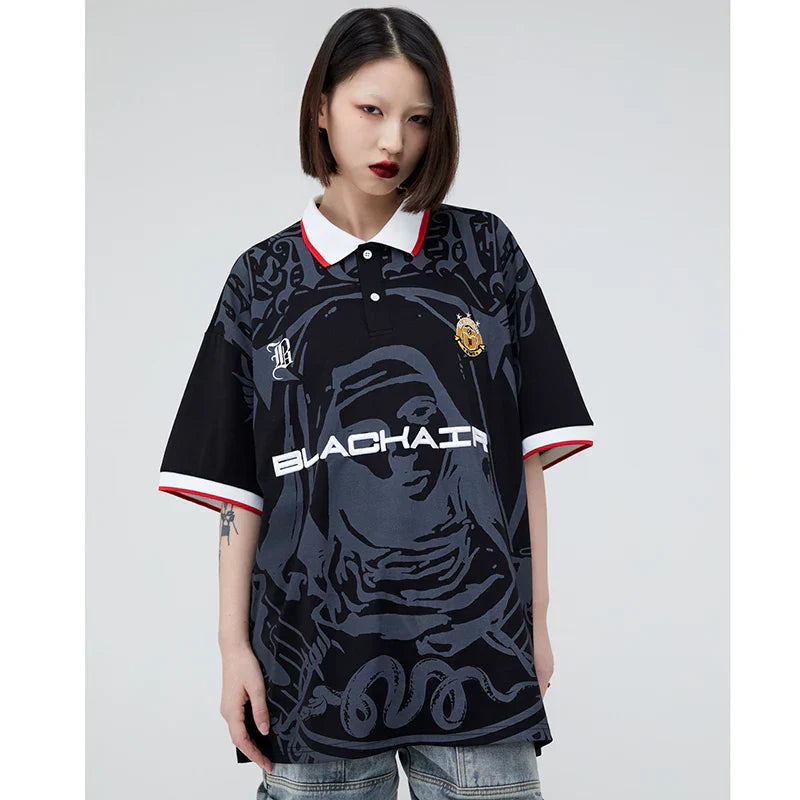 Virgin Mary Retro Embroidery Polo T-Shirt