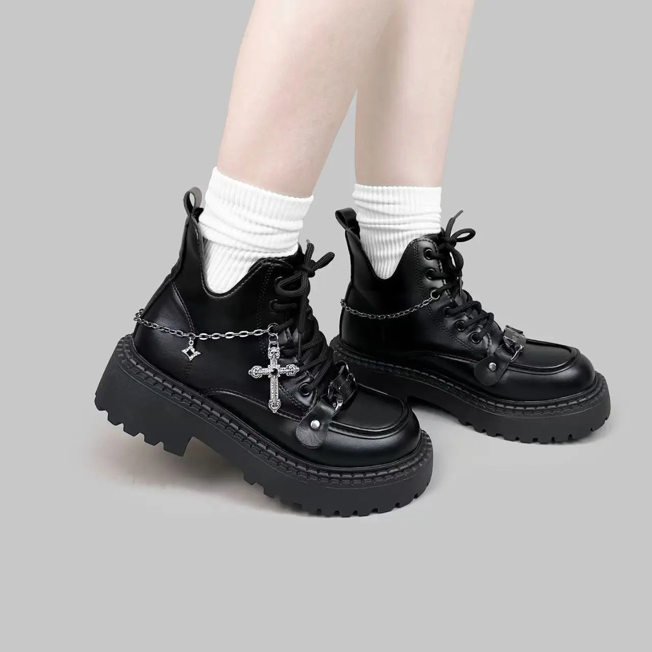 Chain Solid Color Women's  Motorcycle Shoes