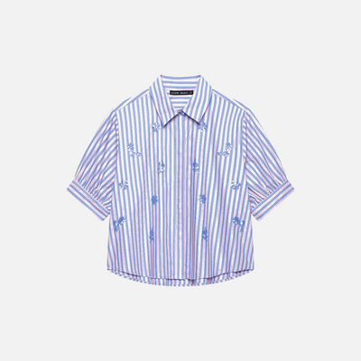 Sequined Striped Crop Women Blue Shirt