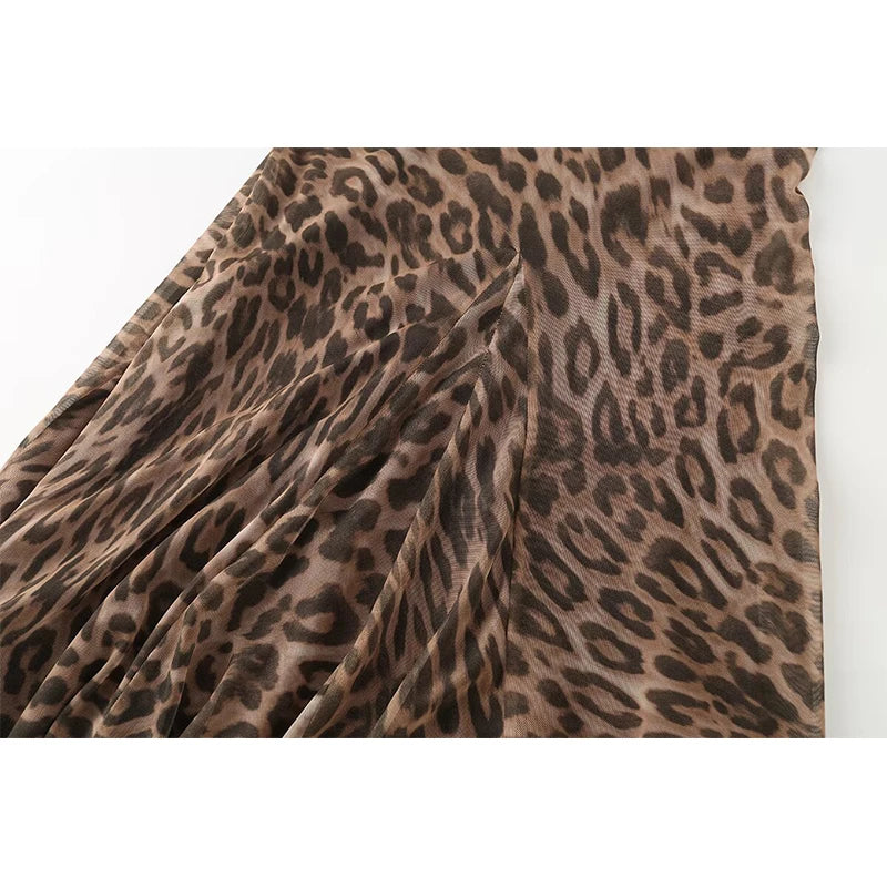 Animal Print V Neck Sling Maxi Dress