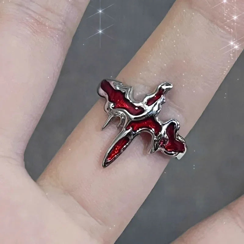 Y2K Crystal Red Rings