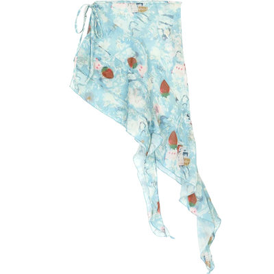 Asymmetrical Strawberry Sky Mini Skirt