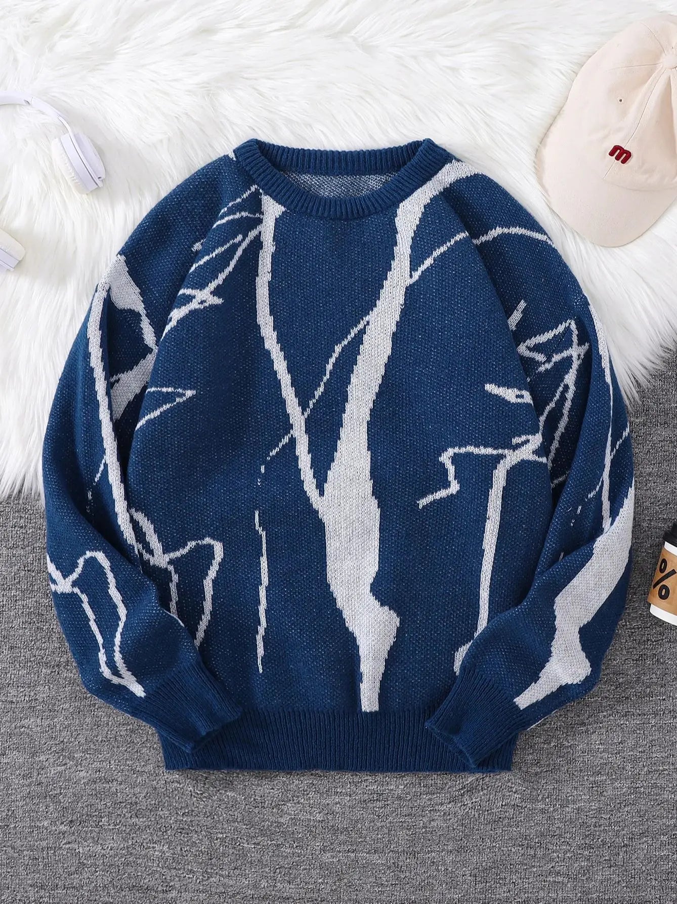 Weirdcore Abstract Pattern Round Neck Sweater