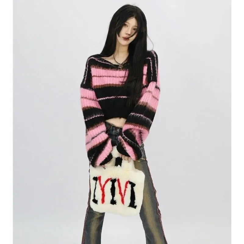 Y2K Pink Cropped Sweater