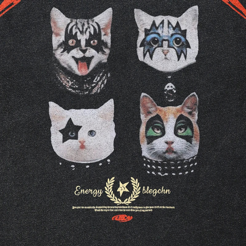 Oversized Funny Graphic Masked Cats T-Shirt
