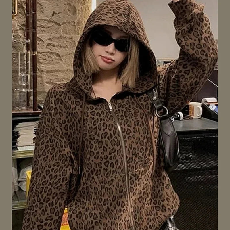 Y2K Leopard Oversized Hoodie