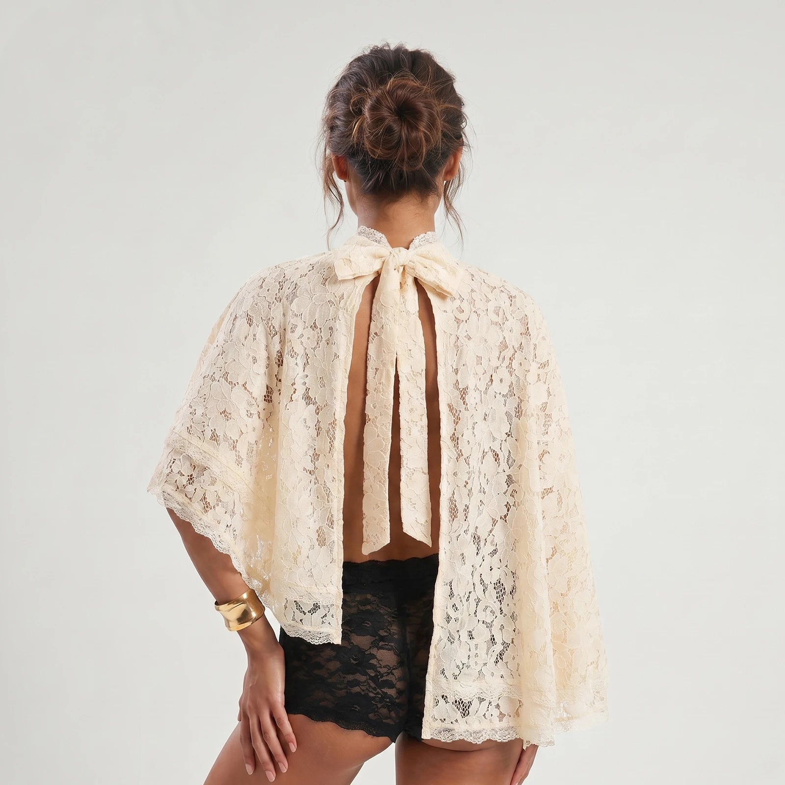 Lace Cape Backless Blouse