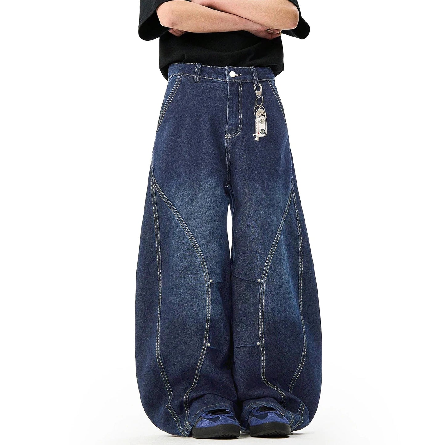 Retro Baggy Pleated Wide Leg Jeans