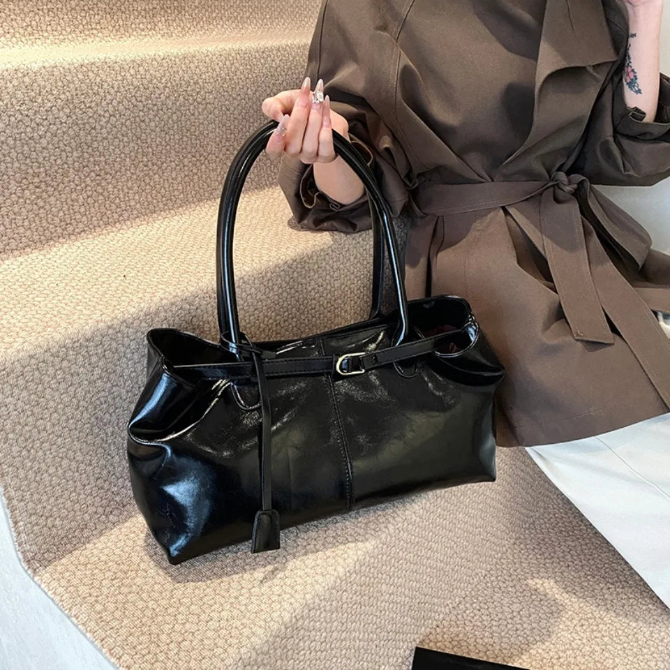 Corporate Girl Shiny Leather Shoulder Bag