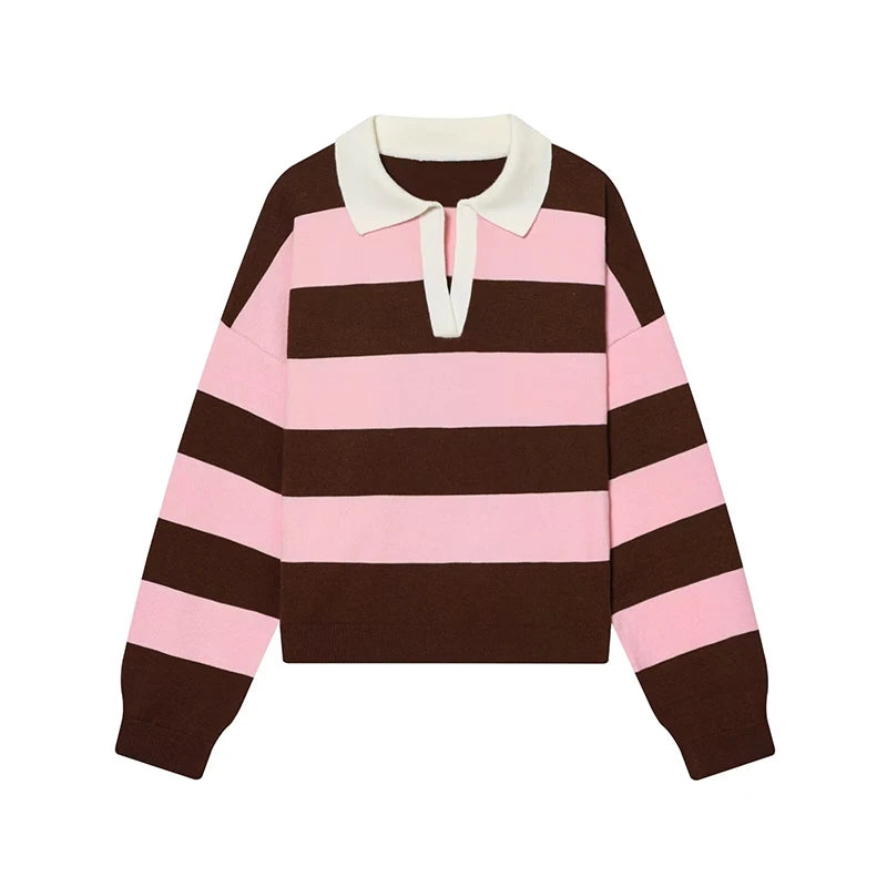 Women's Polo Stripped Colorful Sweater