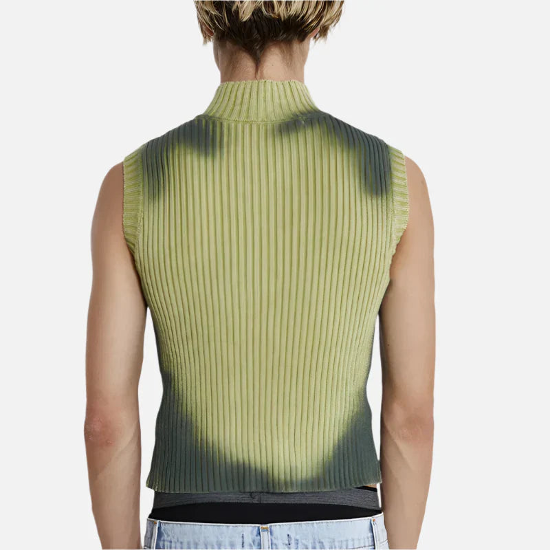 Tie Dye High Street Zipper Sleeveless Sweater