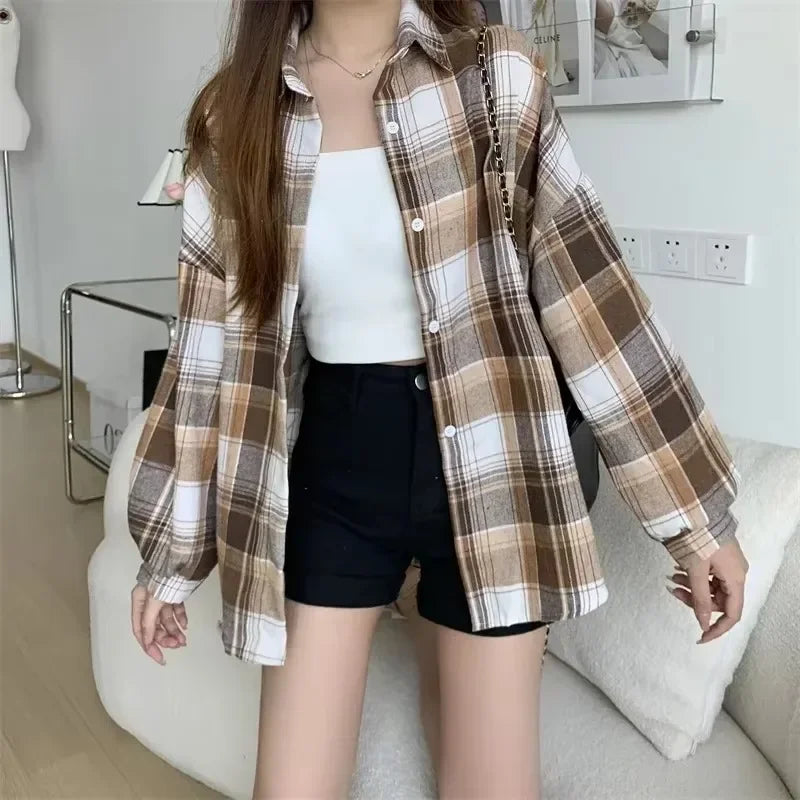 Soft Girl Korean Style Plaid Women's Summer Shirt