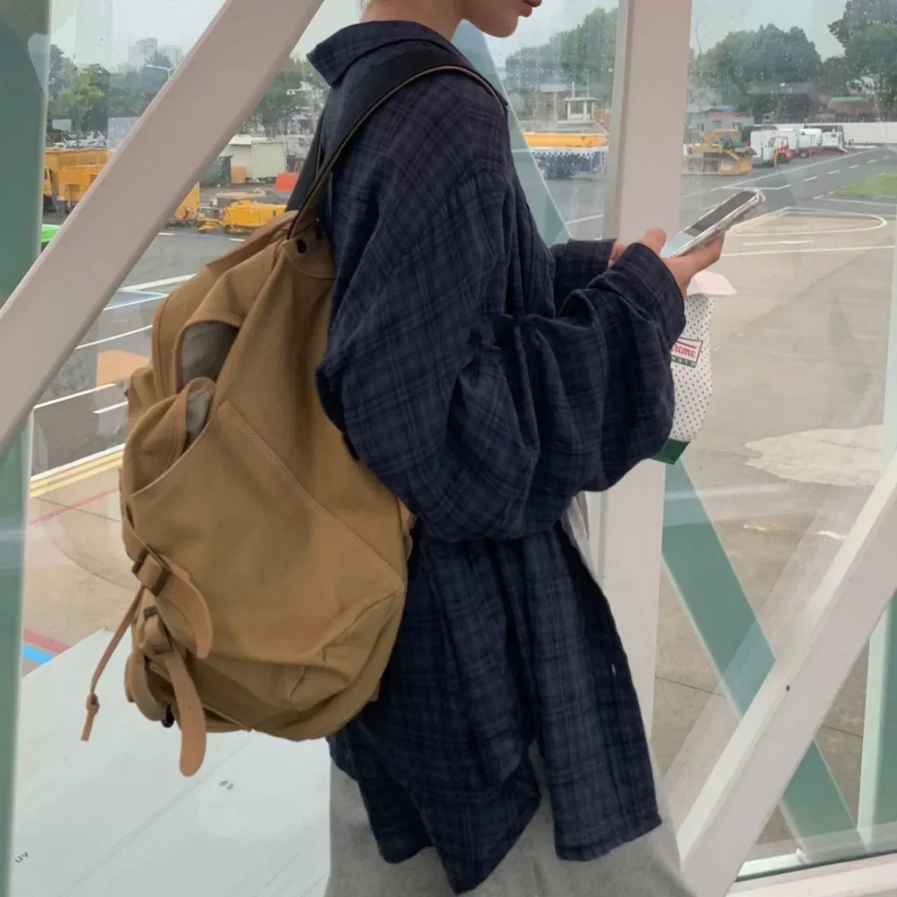 Plaid Oversized Blue Button-Up Shirt