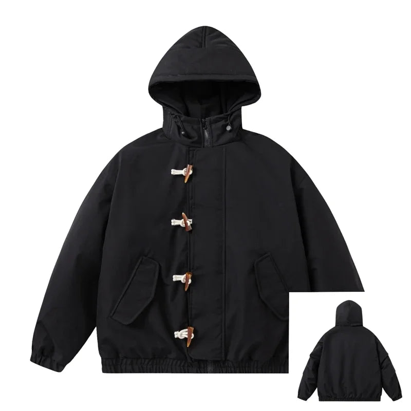 Gray Sided Closure High Collar Puffer Jacket