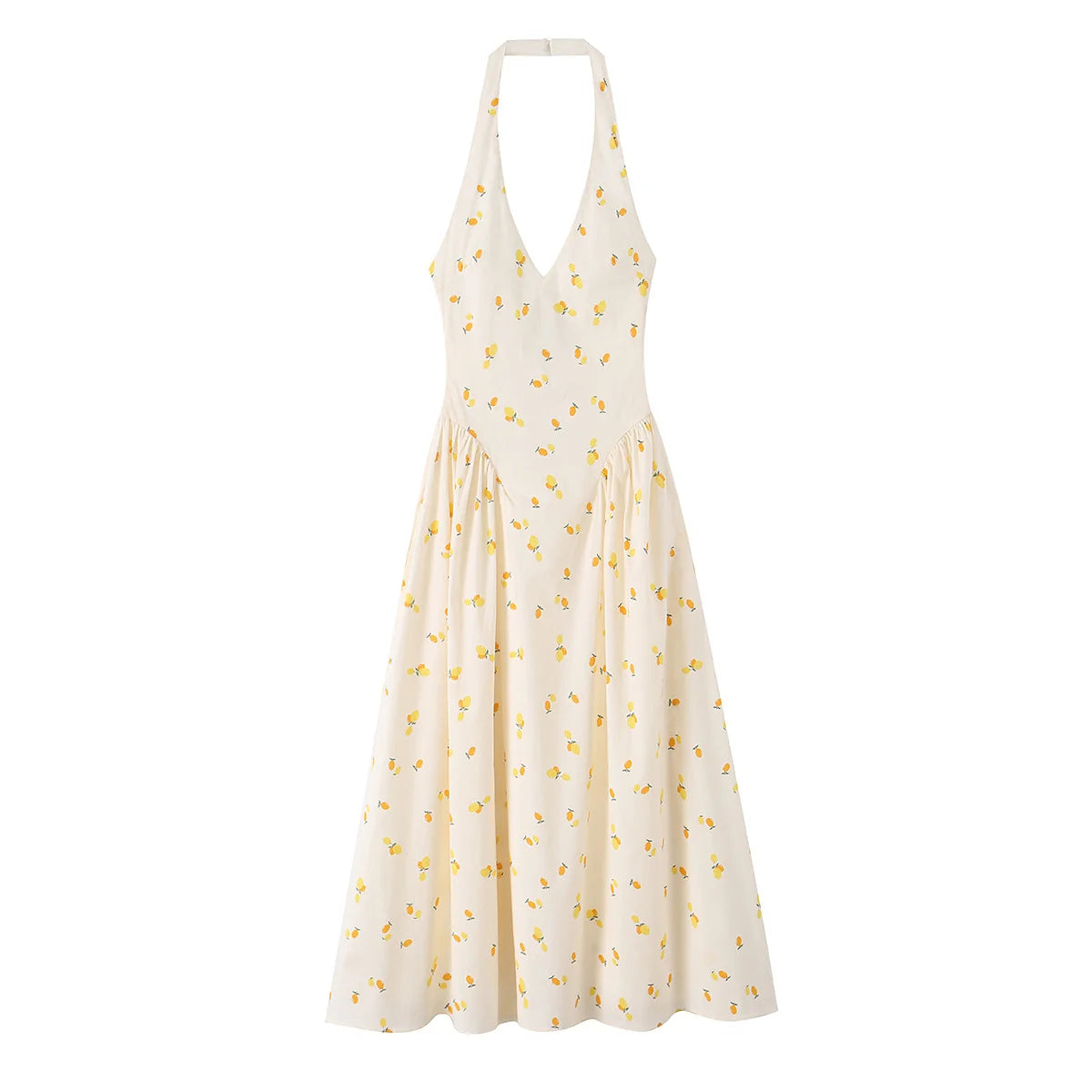 Floral Print Halter V Neck Midi Dress