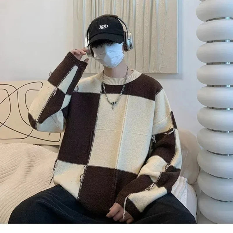 Checkered Patchwork Sweater