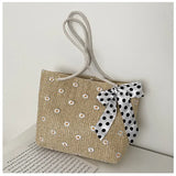 Bow-Tie Embroidery Daisy Shoulder Bag