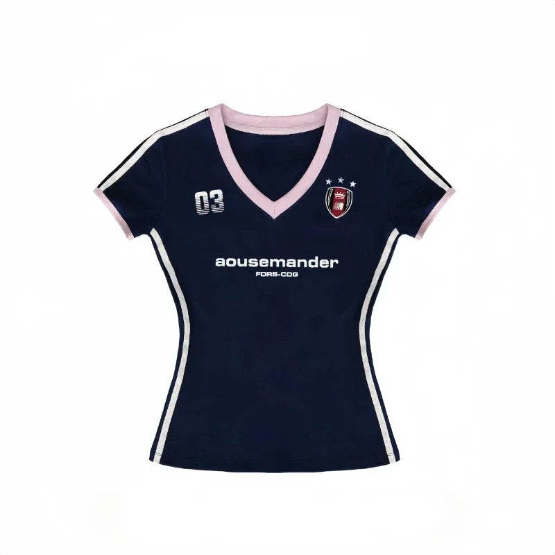 Y2K V Neck Jersey Top