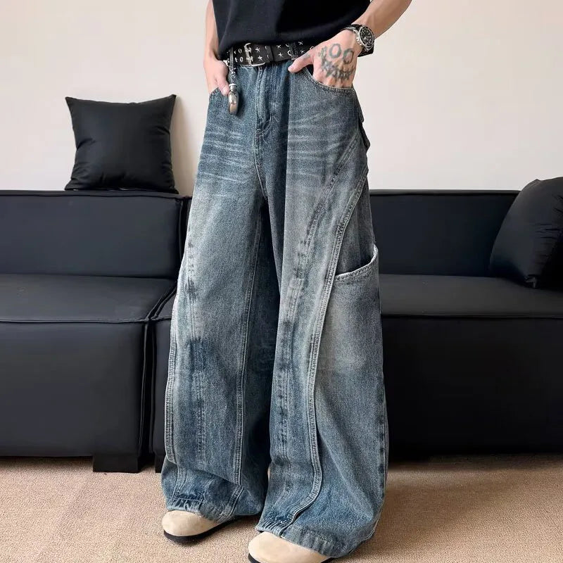 Pleated Curved High Waisted Wide Leg Jeans