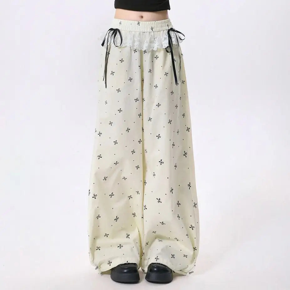 Coquette Bow Dotted Wide Leg Pants