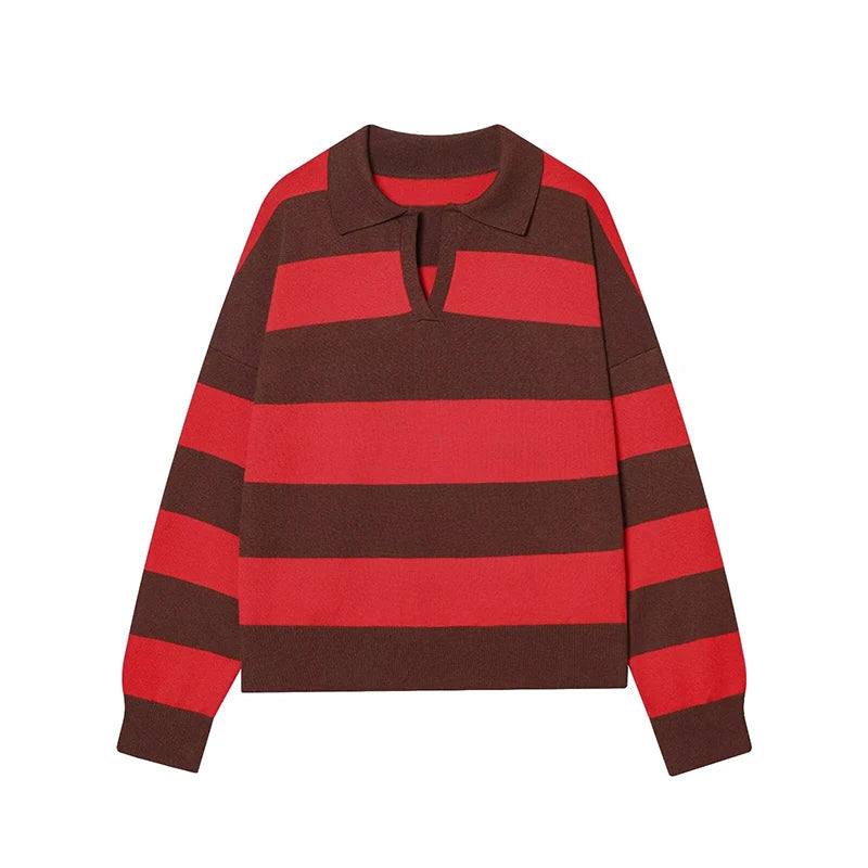 Women's Polo Stripped Colorful Sweater