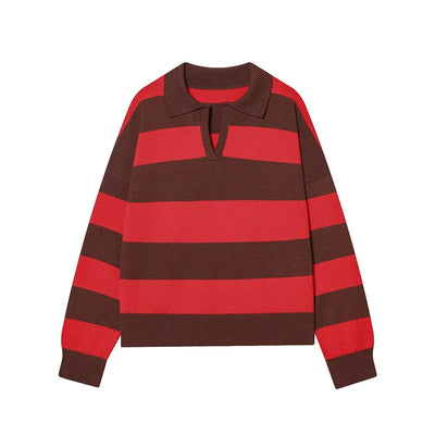 Women's Polo Stripped Colorful Sweater