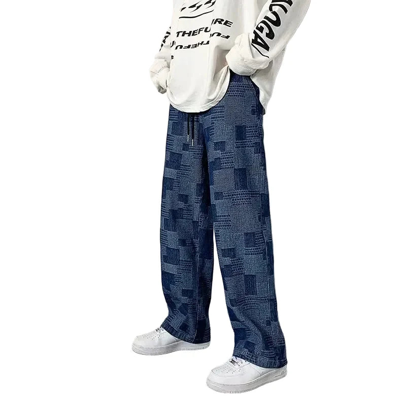 Patchwork-Hose mit weitem, geradem Bein
