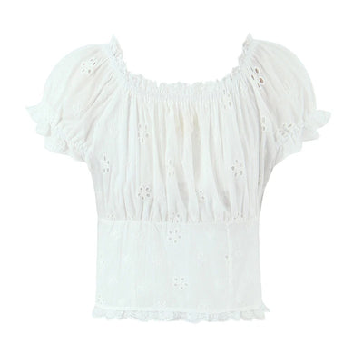 Embroidery Floral Crop White Shirt