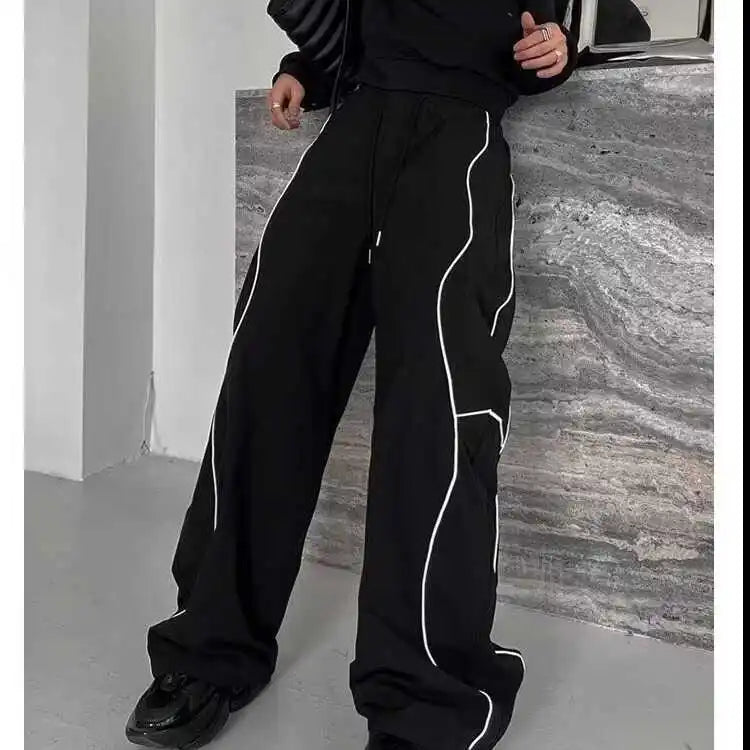 Acubi Black Striped Wide-Leg Pants