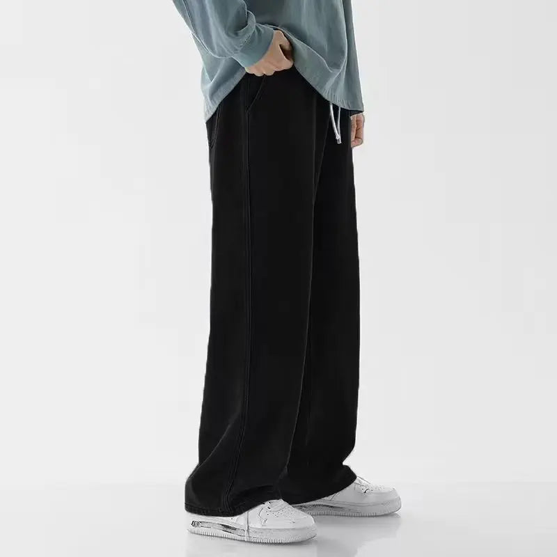 Baggy Elastic Waist Straight Leg Denim Jeans