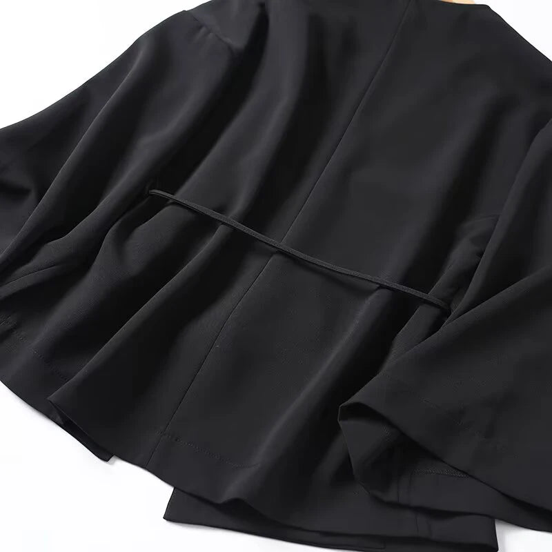 Women Lace Up Wrap High Street Black Blouse