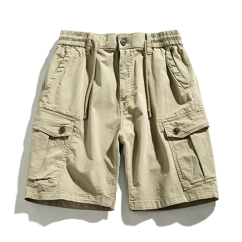 Solid Elastic Waist  Multi Pocket Short