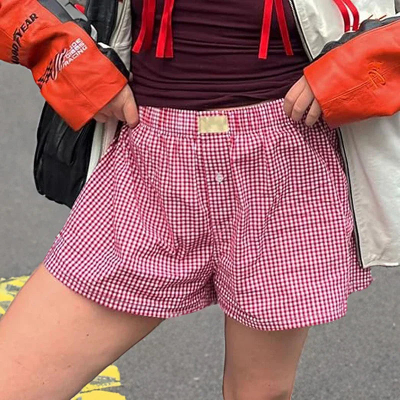 Elastic Waistband Gingham Boxer Shorts T-Shirt