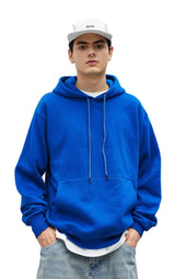Blue Solid Color Autumn Hoodie